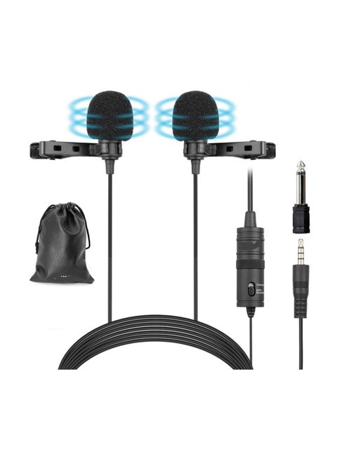 M1DM Dual Lapel Microphone, Camera DSLR iPhone Android Smartphone Mic with Omnidirectional Capacitor Clip for Samsung Huawei Sony Laptop Interview YouTube (3.5mm Input, Dual)