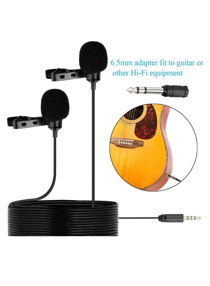 M1DM Dual Lapel Microphone, Camera DSLR iPhone Android Smartphone Mic with Omnidirectional Capacitor Clip for Samsung Huawei Sony Laptop Interview YouTube (3.5mm Input, Dual)