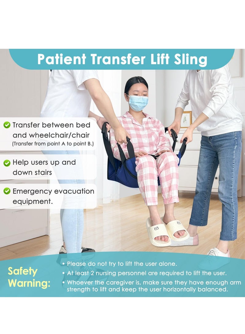 XiuWoo Patient Lift Transfer Belt from Bed to Wheelchair Stair Transfer Emergency Evacuation Chair Pad Safety 4 Handles Medical Lifting Sling Slide Board Transferring for Elderly, Disabled, Adults,Blue - Image 2