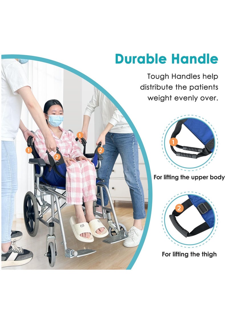 XiuWoo Patient Lift Transfer Belt from Bed to Wheelchair Stair Transfer Emergency Evacuation Chair Pad Safety 4 Handles Medical Lifting Sling Slide Board Transferring for Elderly, Disabled, Adults,Blue - Image 3