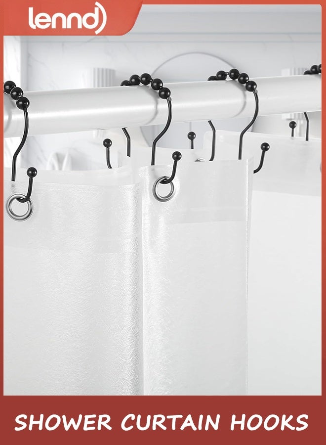 LENND Shower Curtain Hooks, 12 Pcs Shower Curtain Rings, Stainless Steel Black Shower Curtain Hooks, Shower Curtain Rings Rust Proof, Smooth Sliding Anti-Drop Double Shower Rings for Curtain (Black) - Image 4