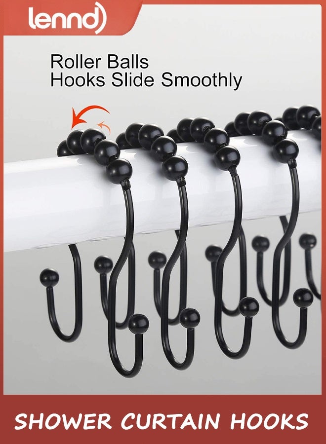 LENND Shower Curtain Hooks, 12 Pcs Shower Curtain Rings, Stainless Steel Black Shower Curtain Hooks, Shower Curtain Rings Rust Proof, Smooth Sliding Anti-Drop Double Shower Rings for Curtain (Black) - Image 3