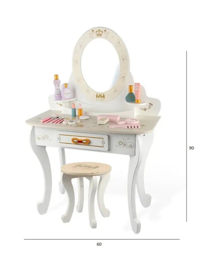 طاولة تسريحه خشبيه و كرسي مع العاب للاطفال - Image 2