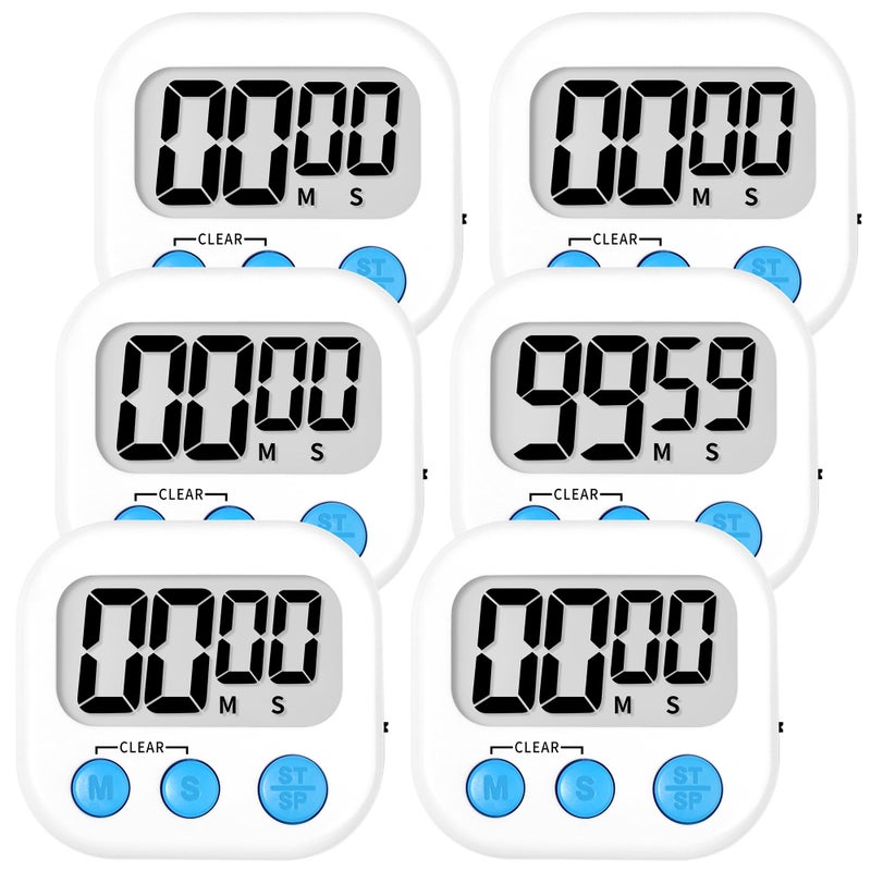 ZILLEEN Kitchen Timer Digital with Magnetic Back for Kids Classroom, White 6 Pack - Image 1