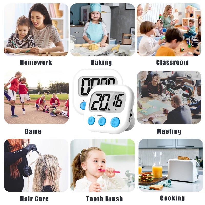 ZILLEEN Kitchen Timer Digital with Magnetic Back for Kids Classroom, White 6 Pack - Image 5