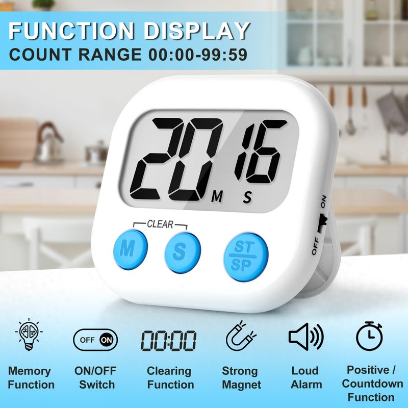 ZILLEEN Kitchen Timer Digital with Magnetic Back for Kids Classroom, White 6 Pack - Image 4