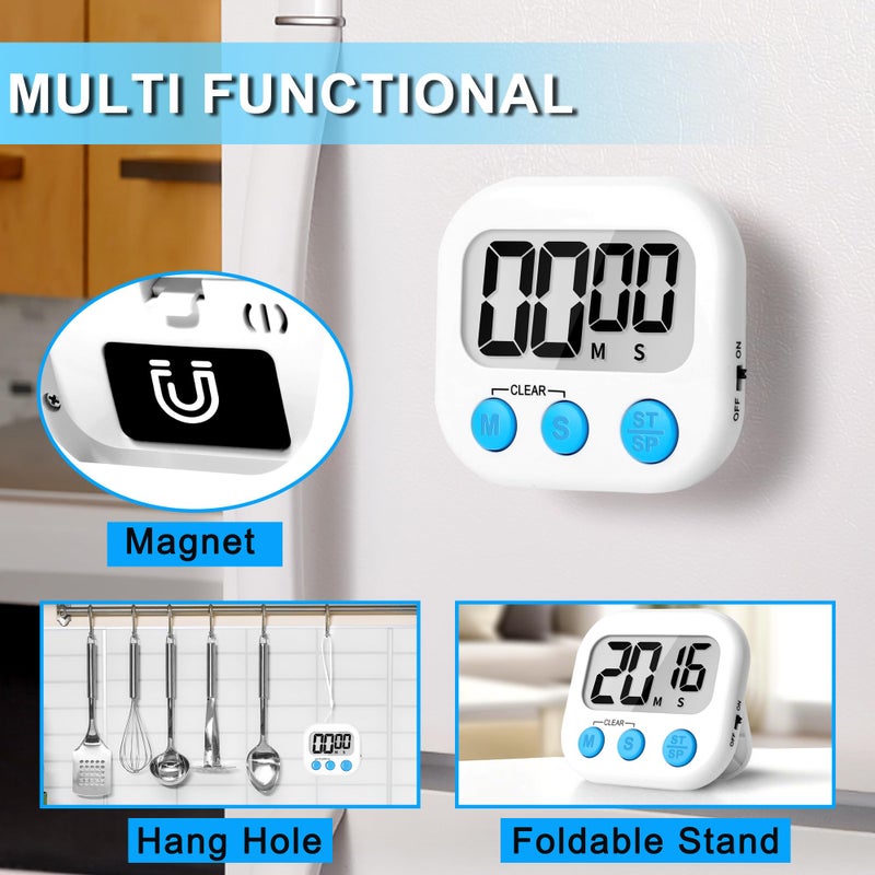 ZILLEEN Kitchen Timer Digital with Magnetic Back for Kids Classroom, White 6 Pack - Image 2
