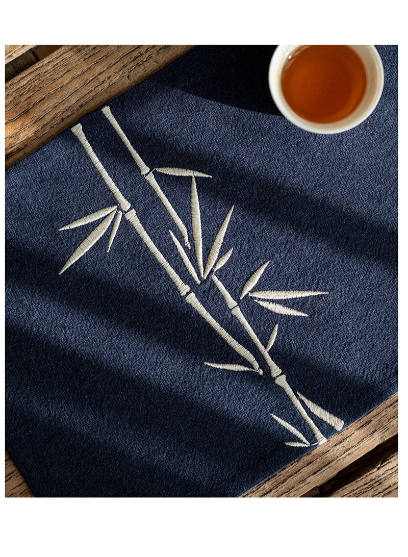 Y&D Chinese Style Cotton Linen Retro Water Absorbing Double Layer Thickened Tea Curtain Fabric Embroidered Tea Tea Curtain Fabric Art Tea Curtain  - Image 2