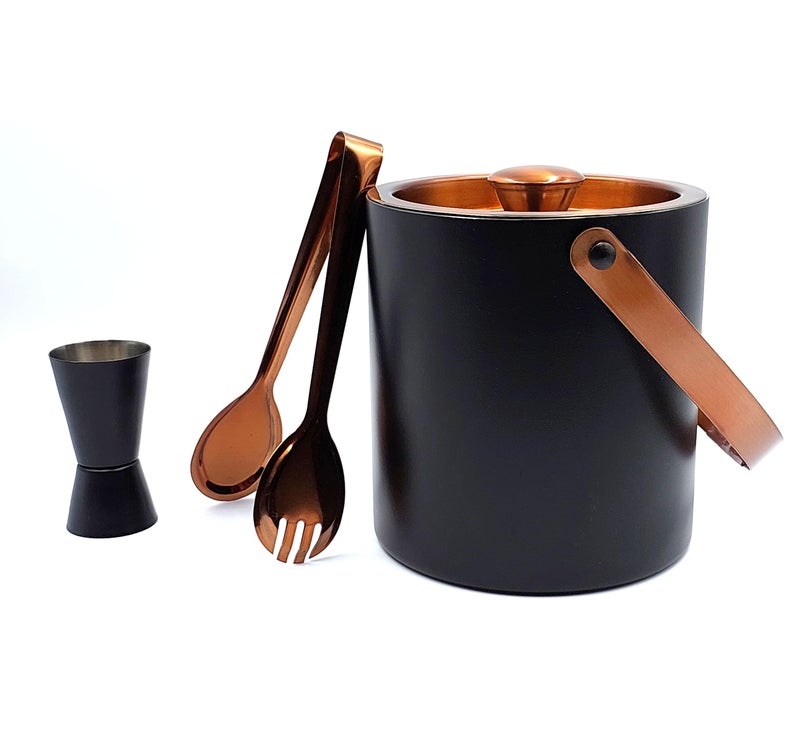 EVK® Double Wall Stainless Steel Ice Bucket with Tong and Peg Measurer | Black & Copper Ice Bucket for Bar & Home - Image 2