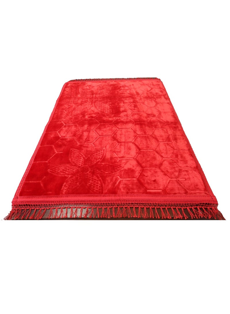 Yuwell Embossed Prayer Mat Anti-Slip Velvet Top Islamic Prayer Mat Sajadah Prayer Rug Salah Mat For Men And Women Eid Gift And Ramadan Gift 70X110CM Red  - Image 4