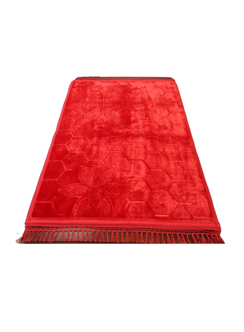 Yuwell Embossed Prayer Mat Anti-Slip Velvet Top Islamic Prayer Mat Sajadah Prayer Rug Salah Mat For Men And Women Eid Gift And Ramadan Gift 70X110CM Red  - Image 1