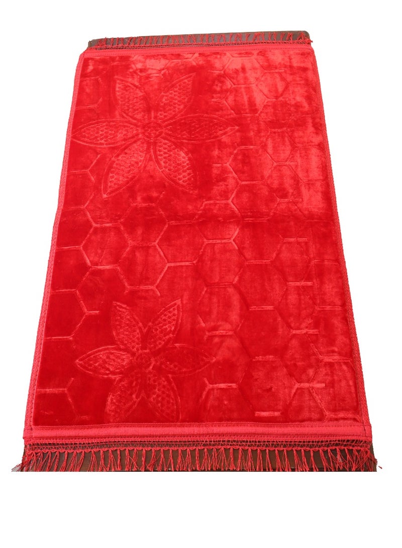 Yuwell Embossed Prayer Mat Anti-Slip Velvet Top Islamic Prayer Mat Sajadah Prayer Rug Salah Mat For Men And Women Eid Gift And Ramadan Gift 70X110CM Red  - Image 3