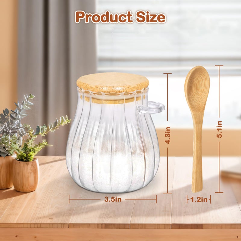 Quald 15oz Sugar Container with Bamboo Lid and Spoon,Sugar Bowl Glass Jar for Coffee Bar Accessories Coffee Canister Kitchen Decor (Medium) - Image 2