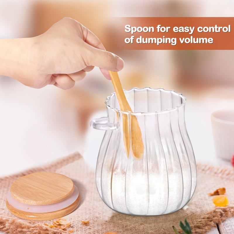 Quald 15oz Sugar Container with Bamboo Lid and Spoon,Sugar Bowl Glass Jar for Coffee Bar Accessories Coffee Canister Kitchen Decor (Medium) - Image 5