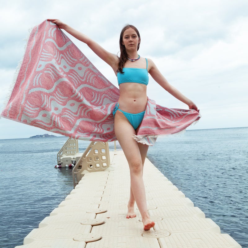 Anemoss Turkish Peshtemal Bath Towel, Large Size 100x180cm, Aquarium Pattern Design, 100% Cotton Soft & Quick Dry Material, Versatile Use for Beach, Pool and Bath, Peshtemal Bath Towel - Image 5