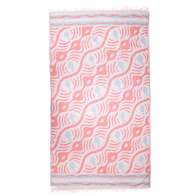 Anemoss Turkish Peshtemal Bath Towel, Large Size 100x180cm, Aquarium Pattern Design, 100% Cotton Soft & Quick Dry Material, Versatile Use for Beach, Pool and Bath, Peshtemal Bath Towel - Image 1