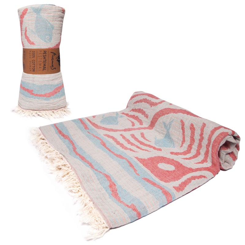 Anemoss Turkish Peshtemal Bath Towel, Large Size 100x180cm, Aquarium Pattern Design, 100% Cotton Soft & Quick Dry Material, Versatile Use for Beach, Pool and Bath, Peshtemal Bath Towel - Image 2