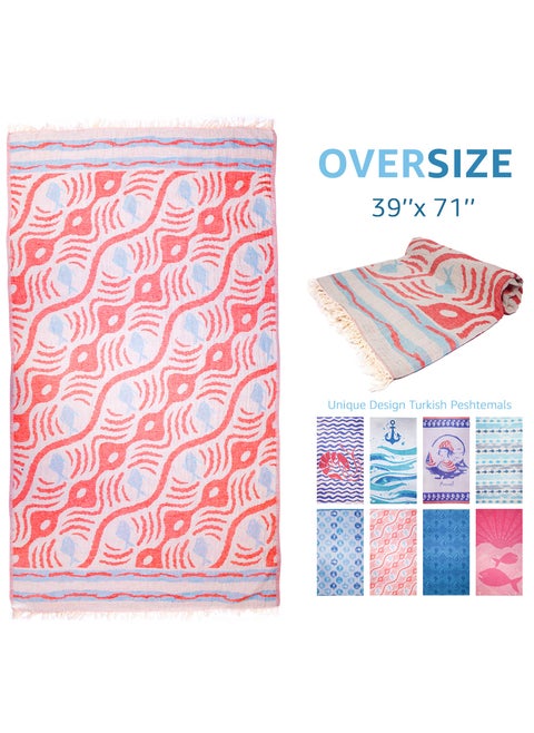Turkish Peshtemal Bath Towel, Large Size 100x180cm, Aquarium Pattern Design, 100% Cotton Soft & Quick Dry Material, Versatile Use for Beach, Pool and Bath, Peshtemal Bath Towel