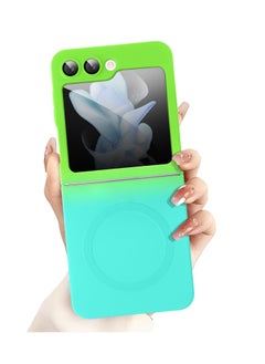 Minimalist Matte Case for Samsung Galaxy Z Flip 5 Case with Camera Lens Protector, [Compatible with leaf] Luxury Gradient Color Cover Matte Back Shockproof Protective Case (Gradient Teal Green)