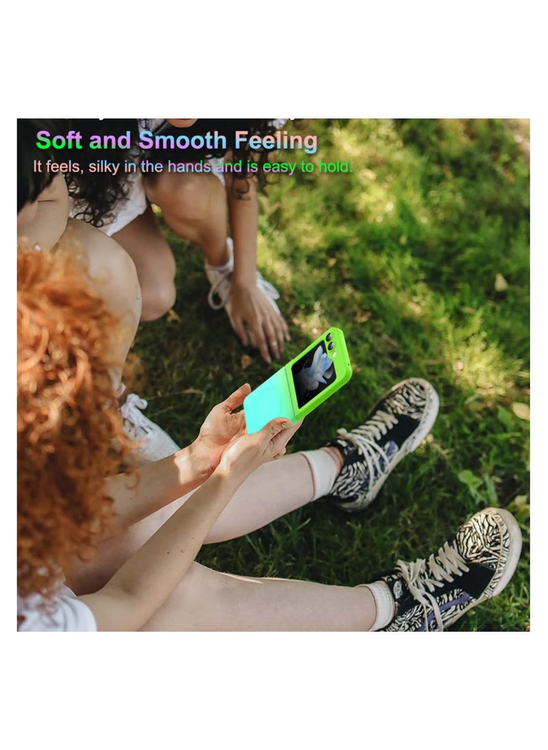 SYOSI - Minimalist Matte Case for Samsung Galaxy Z Flip 5 Case with Camera Lens Protector, [Compatible with leaf] Luxury Gradient Color Cover Matte Back Shockproof Protective Case (Gradient Teal Green) - Image 1