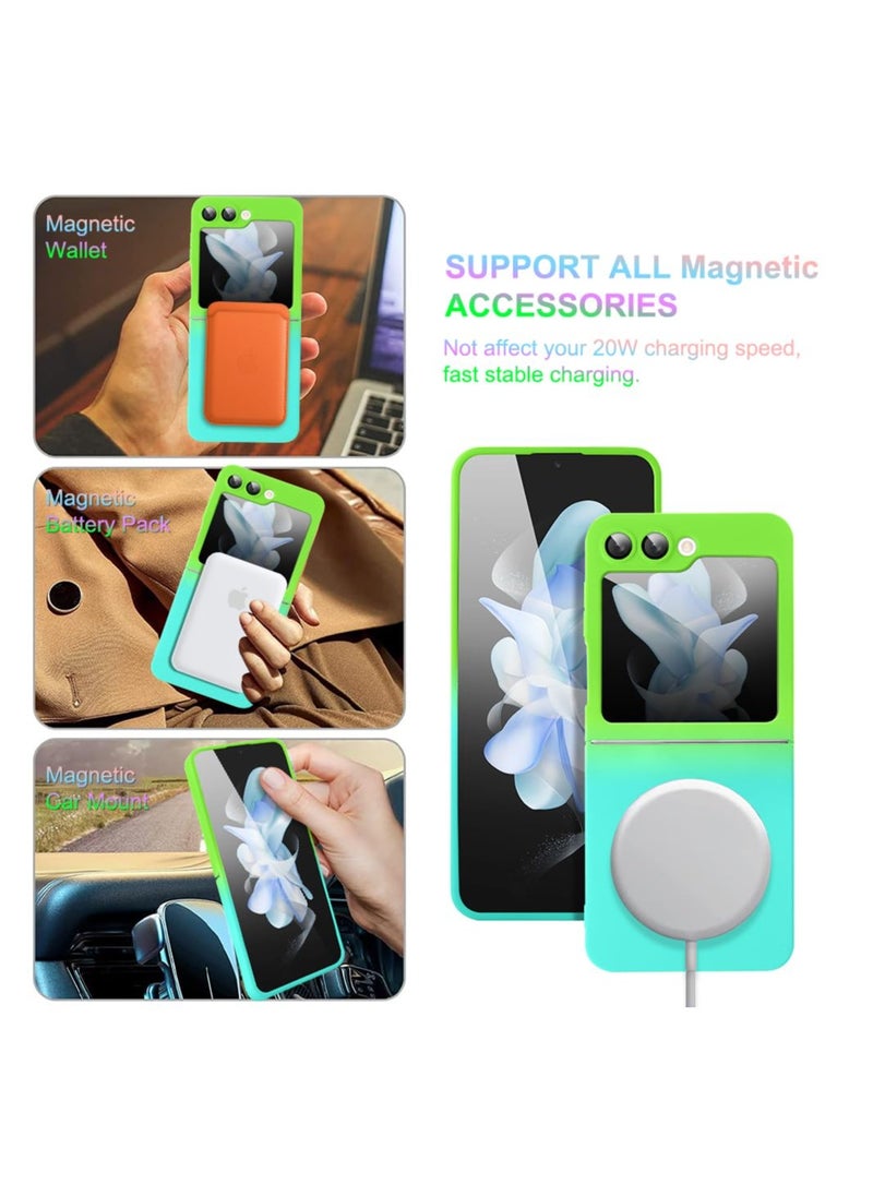 SYOSI - Minimalist Matte Case for Samsung Galaxy Z Flip 5 Case with Camera Lens Protector, [Compatible with leaf] Luxury Gradient Color Cover Matte Back Shockproof Protective Case (Gradient Teal Green) - Image 1