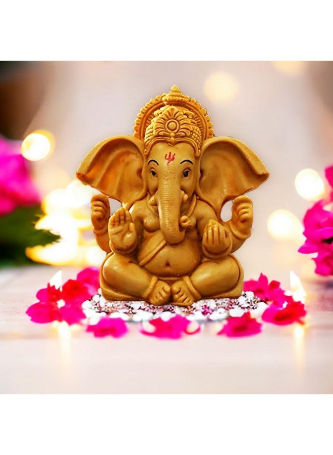 أسينشين تمثال جميل مصنوع يدويًا للإله غانيشا، تمثال هندوسي من مادة البولي ريسينج، لوحة قيادة السيارة، تمثال غانيشا جي، بني - Image 1