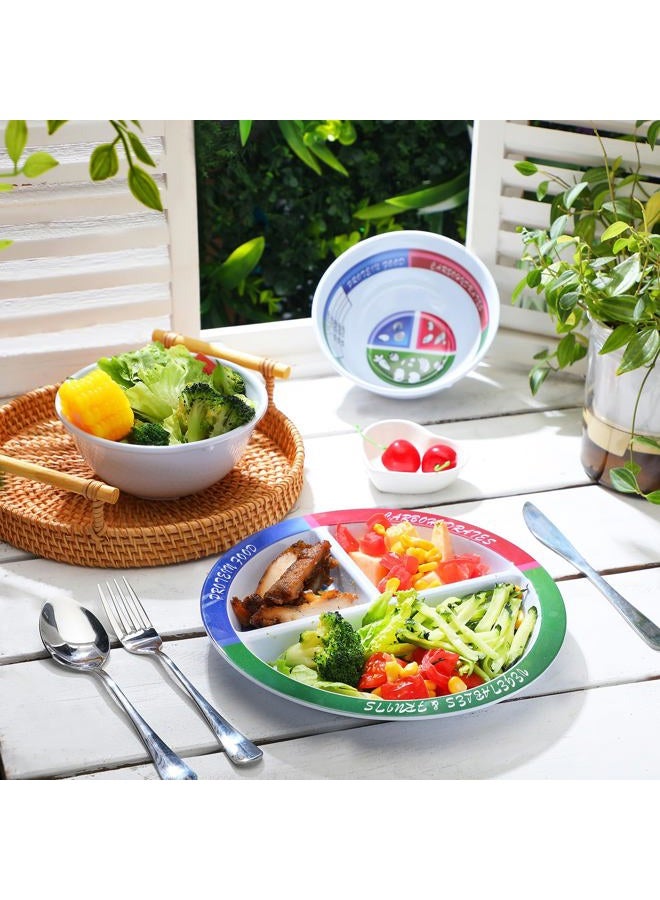 Singhoow 4 Pieces Portion Control Plate Bowls with 2 Pairs Stainless Steel Silverware Flatware 8.5 Inch Self Measuring Divided Plate Diet Plates Bowls for Weight Loss Balanced Eating Adults - Image 3