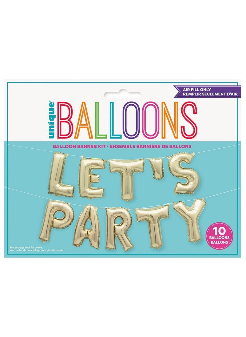 Unique Let's Party Balloon Banner Gold Foil 36cm 9-Pack - Image 2