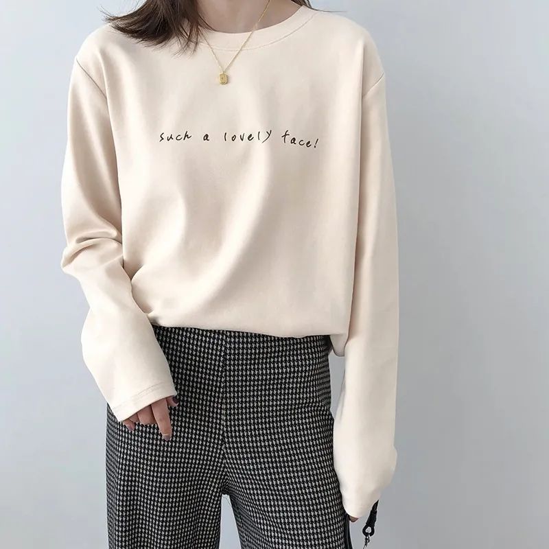 Double-sided Velvet Warm Long-sleeved T-shirt Women's Autumn and Winter New Korean-style Round Neck Loose fleece-lined Thickened Base Shirt - Image 2