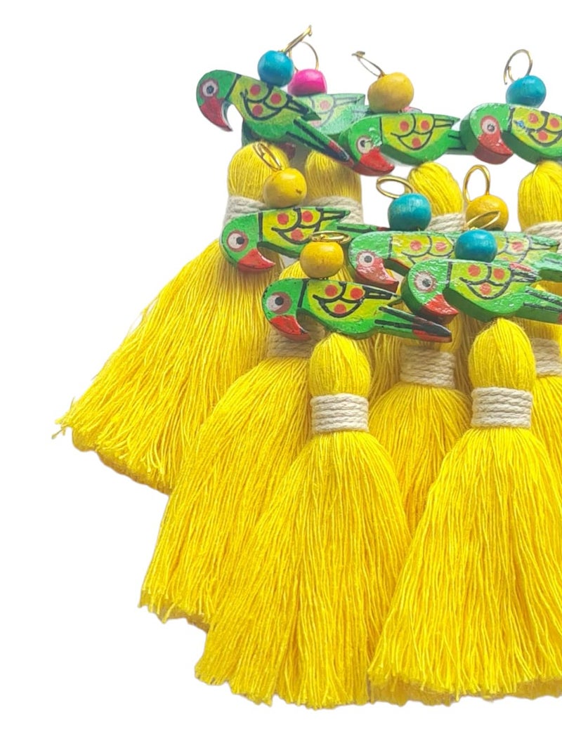 Zippy Flora Handmade Mini Cotton Tassels with Parrot Embellishments – Pack of 10 | Vibrant Bright Yellow Decorative Tassels for Home Décor, DIY Crafts, Gift Wrapping, Jewelry Making - Image 3