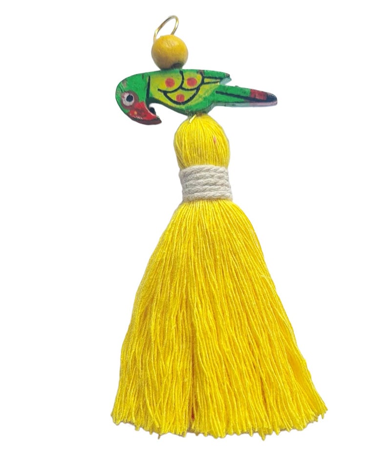 Zippy Flora Handmade Mini Cotton Tassels with Parrot Embellishments – Pack of 10 | Vibrant Bright Yellow Decorative Tassels for Home Décor, DIY Crafts, Gift Wrapping, Jewelry Making - Image 4