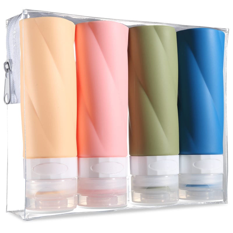 Gemice Travel Bottles  3oz TSA Approved Containers BPA Free Leak Proof Refillable Clear Toiletry Bag 4 Pack