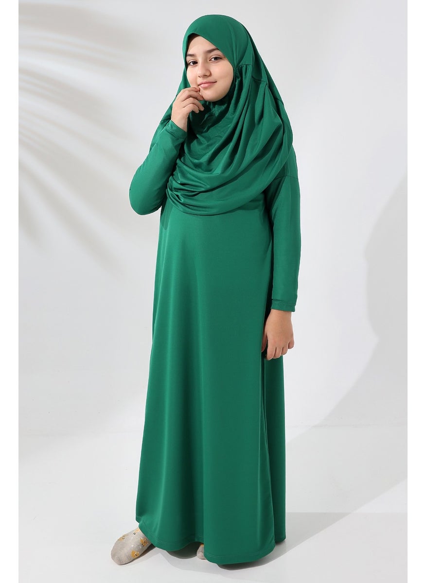 İhvan Online - ثوب صلاة عملي للأطفال من قطعة واحدة مع غطاء رأس من İhvan Online باللون الأخضر - Image 1