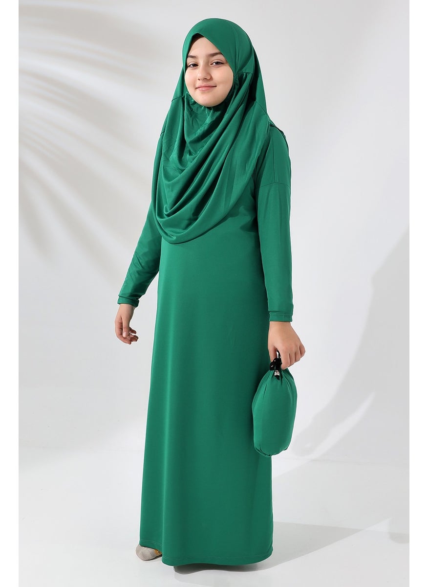 İhvan Online - ثوب صلاة عملي للأطفال من قطعة واحدة مع غطاء رأس من İhvan Online باللون الأخضر - Image 1