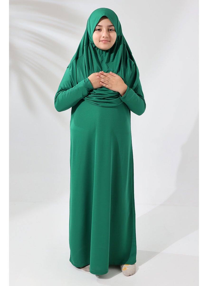 İhvan Online - ثوب صلاة عملي للأطفال من قطعة واحدة مع غطاء رأس من İhvan Online باللون الأخضر - Image 1