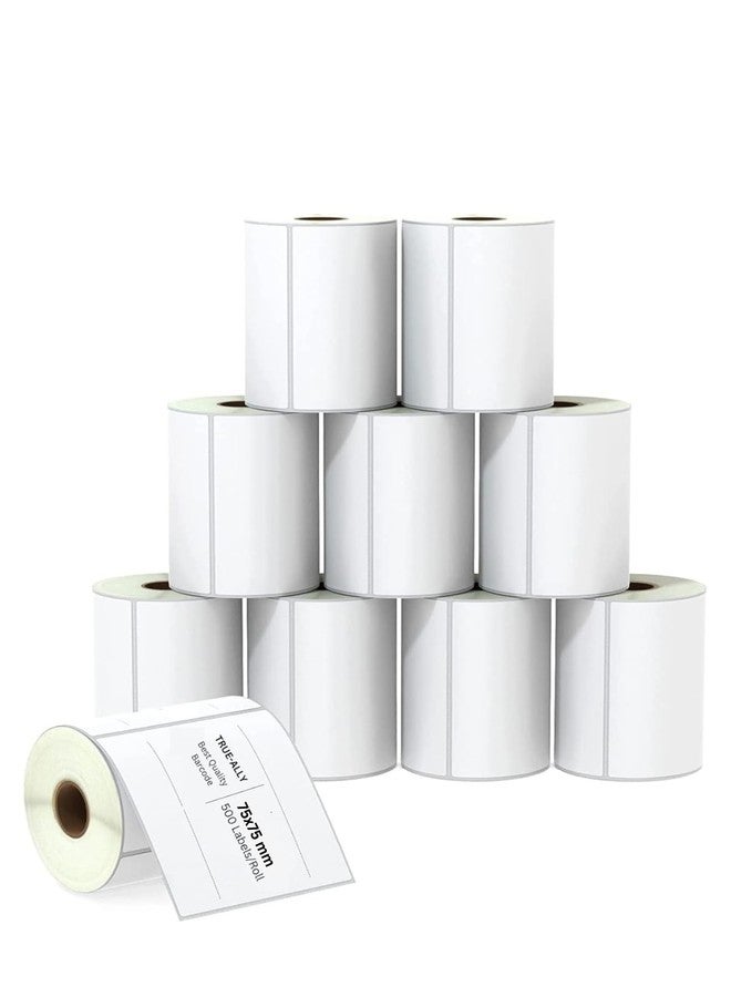True-Ally 75x75 Thermal Transfer (Chromo) Square Barcode Label Sticker - 3 x 3 inch -75mm x 75mm - 500 Labels/Roll - White Self Adhesive for Printing Barcoding (10) - Image 1