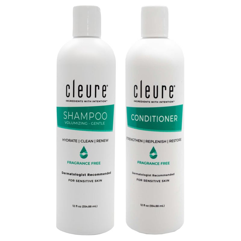 Cleure Shampoo and Conditioner Set Sulfate Free, Fragrance Free for Sensitive Skin - Volumizing Shampoo & Hydrating Conditioner (12 Oz each, Pack of 2) - Image 1
