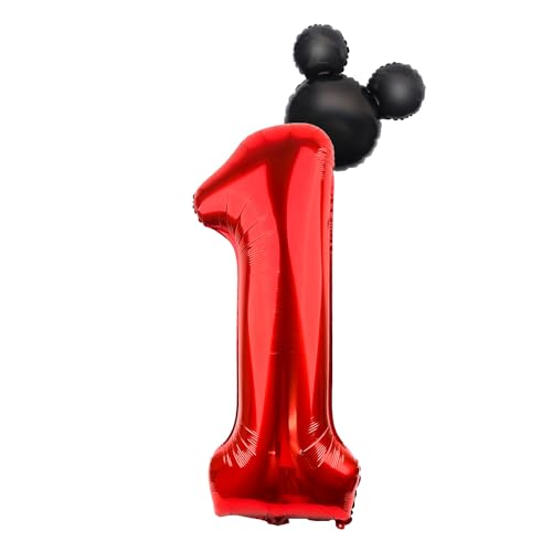 LEBERY 40 Inch Mouse Number 1 Balloon Black Red 1 Balloons for 1st Birthday Mini Mouse Head Balloon Red Giant Number One Balloons for Mouse Clubhouse Baby Shower Anniversary Supplies Decorations - Image 1