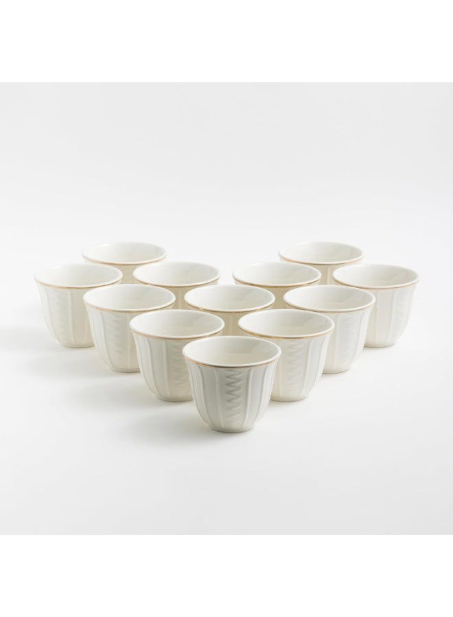 طقم فناجين قهوة سعودية مكون من 12 قطعة، مصنوعة من البورسلين، سعة 80 مل، بنقوش بارزة | فناجين قهوة مناسبة لتقديم القهوة في مختلف المناسبات والحفلات | أطقم فناجين قهوة للضيافة - Image 4