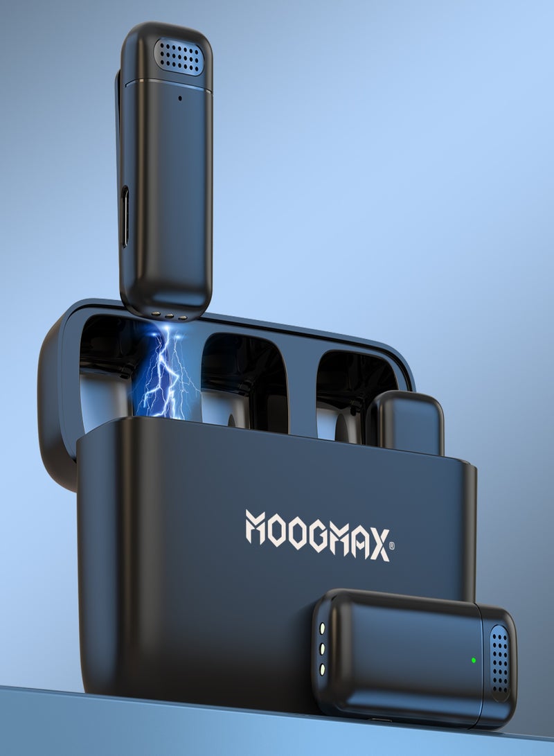 موجماكس مايك لاسلكي عالي الوضوح بحساسية 38 دسبل. ميكروفون لاسلكي بساعات عمل  حتى 12 ساعة. مايك جوال باثنين مايكات وبموصل تايب سي وايفون. مايك صغير بعلبة شحن بمنفذ تايب سي. ميكرفون بمدى اتصال حتى 20M. مايك تصوير متوافق مع اجهزة ايفون واندرويد. مايك بلوتوث بنوصل سهل عبر قطعة البث. - Image 4