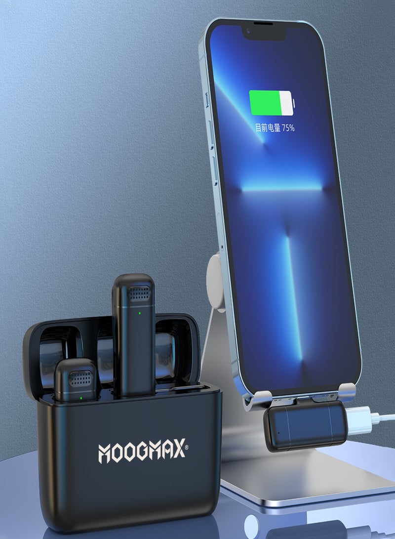 موجماكس مايك لاسلكي عالي الوضوح بحساسية 38 دسبل. ميكروفون لاسلكي بساعات عمل  حتى 12 ساعة. مايك جوال باثنين مايكات وبموصل تايب سي وايفون. مايك صغير بعلبة شحن بمنفذ تايب سي. ميكرفون بمدى اتصال حتى 20M. مايك تصوير متوافق مع اجهزة ايفون واندرويد. مايك بلوتوث بنوصل سهل عبر قطعة البث. - Image 3