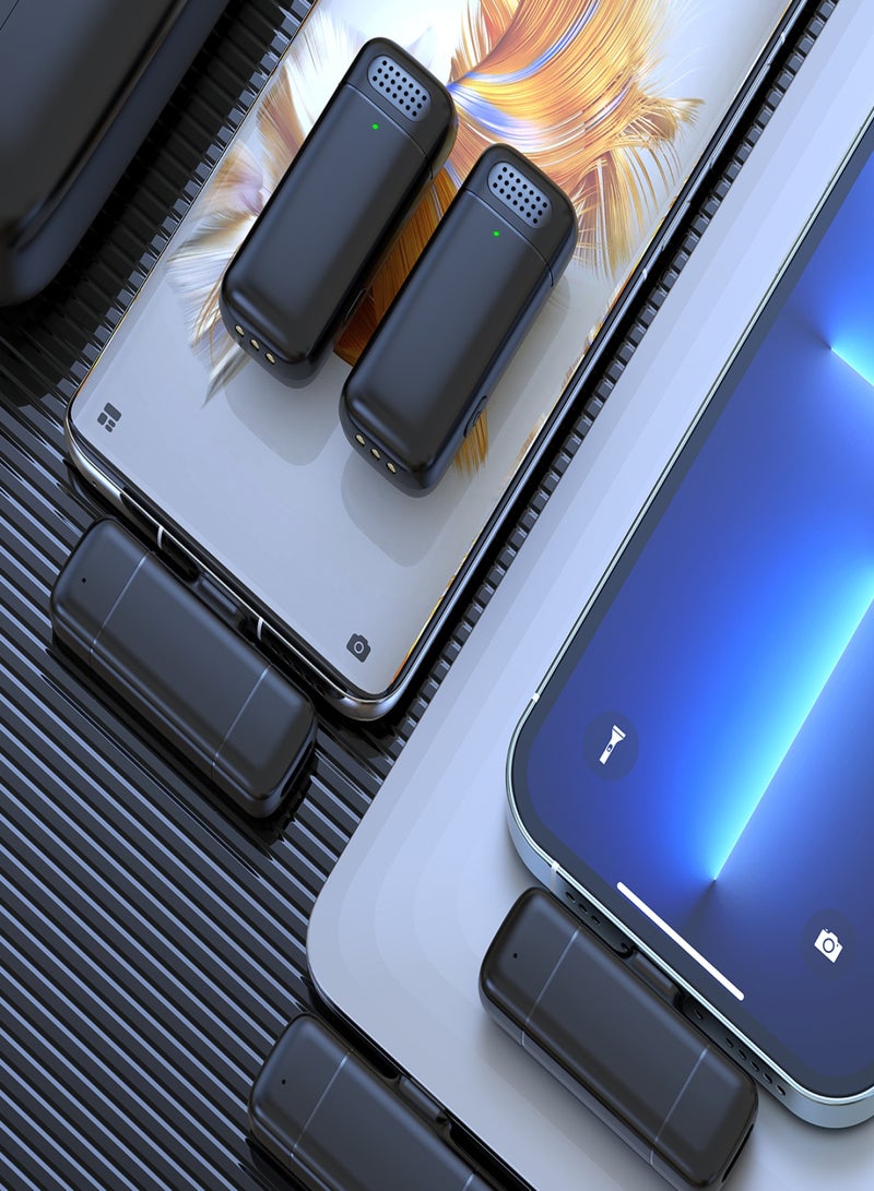 موجماكس مايك لاسلكي عالي الوضوح بحساسية 38 دسبل. ميكروفون لاسلكي بساعات عمل  حتى 12 ساعة. مايك جوال باثنين مايكات وبموصل تايب سي وايفون. مايك صغير بعلبة شحن بمنفذ تايب سي. ميكرفون بمدى اتصال حتى 20M. مايك تصوير متوافق مع اجهزة ايفون واندرويد. مايك بلوتوث بنوصل سهل عبر قطعة البث. - Image 5