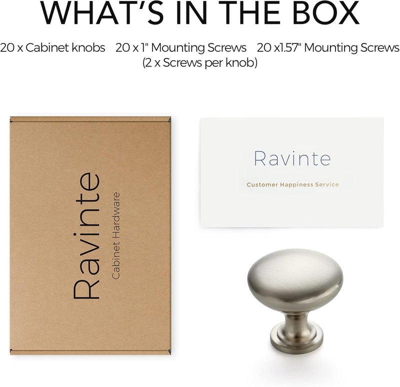 Ravinte 20 Pack Brushed Nickel Round Zinc Cabinet Knobs for Kitchen Bathroom Closet Dresser Cabinets - Image 4