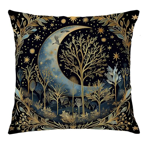 Nipil Vintage Dark William Morris Night Moon Forest Decor Pillow Covers 18x18,Black Forest Decor,Dark Dcademia Decorative Throw Pillow Covers for Home Bedroom Living Room - Image 1