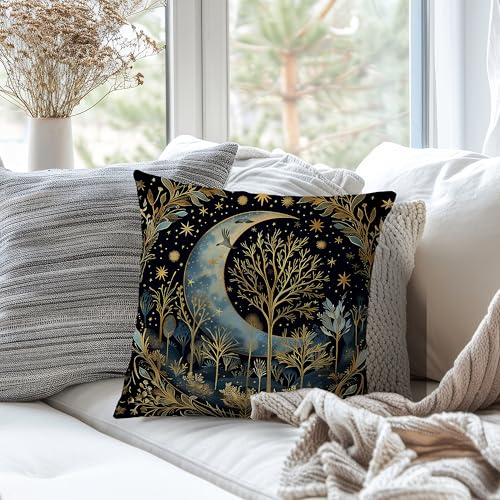 Nipil Vintage Dark William Morris Night Moon Forest Decor Pillow Covers 18x18,Black Forest Decor,Dark Dcademia Decorative Throw Pillow Covers for Home Bedroom Living Room - Image 3