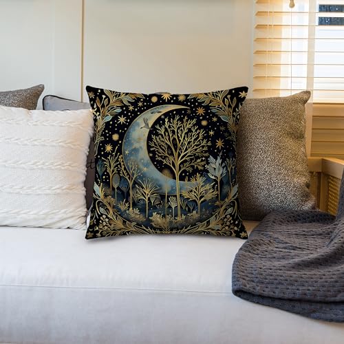 Nipil Vintage Dark William Morris Night Moon Forest Decor Pillow Covers 18x18,Black Forest Decor,Dark Dcademia Decorative Throw Pillow Covers for Home Bedroom Living Room - Image 4