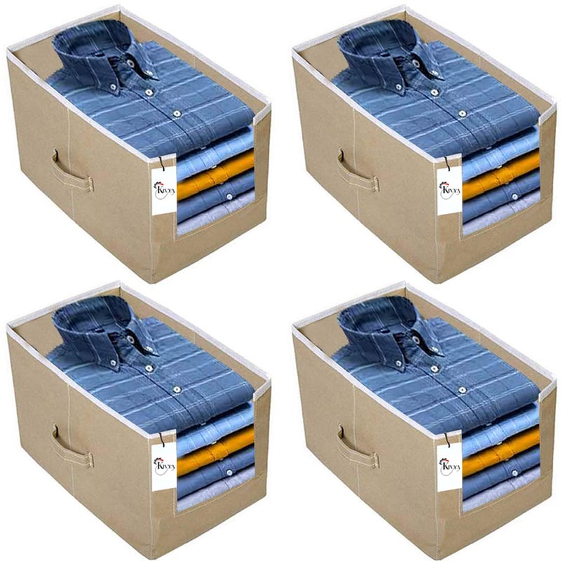 KIVYA Shirt Stacker Closet Organizer Storage boxes Shirts and Clothing Organizer for wardrobe Non woven Beige Set of 4 - Image 1