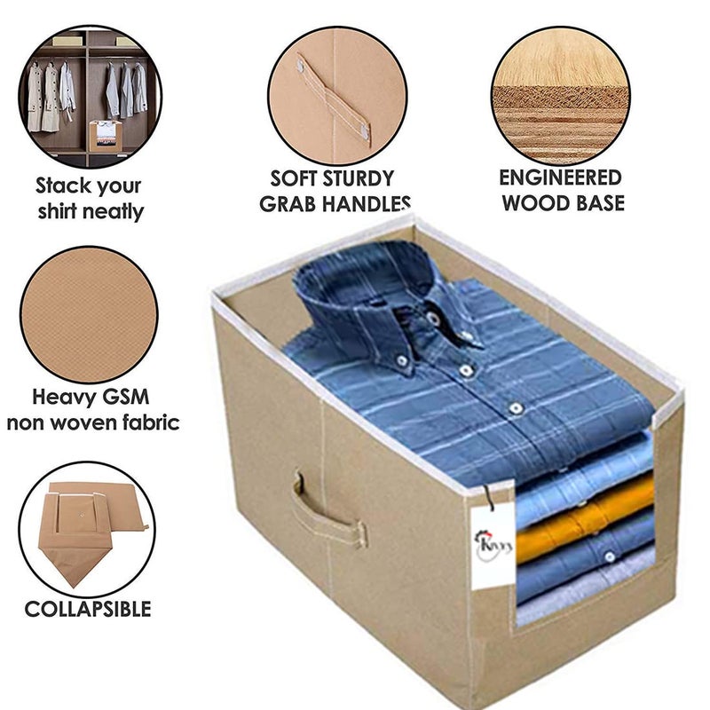 KIVYA Shirt Stacker Closet Organizer Storage boxes Shirts and Clothing Organizer for wardrobe Non woven Beige Set of 4 - Image 2