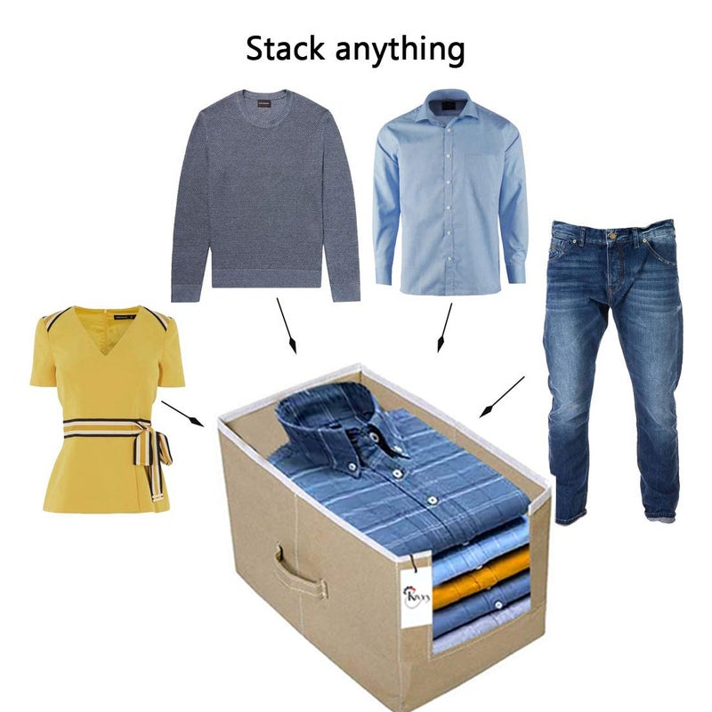 KIVYA Shirt Stacker Closet Organizer Storage boxes Shirts and Clothing Organizer for wardrobe Non woven Beige Set of 4 - Image 4