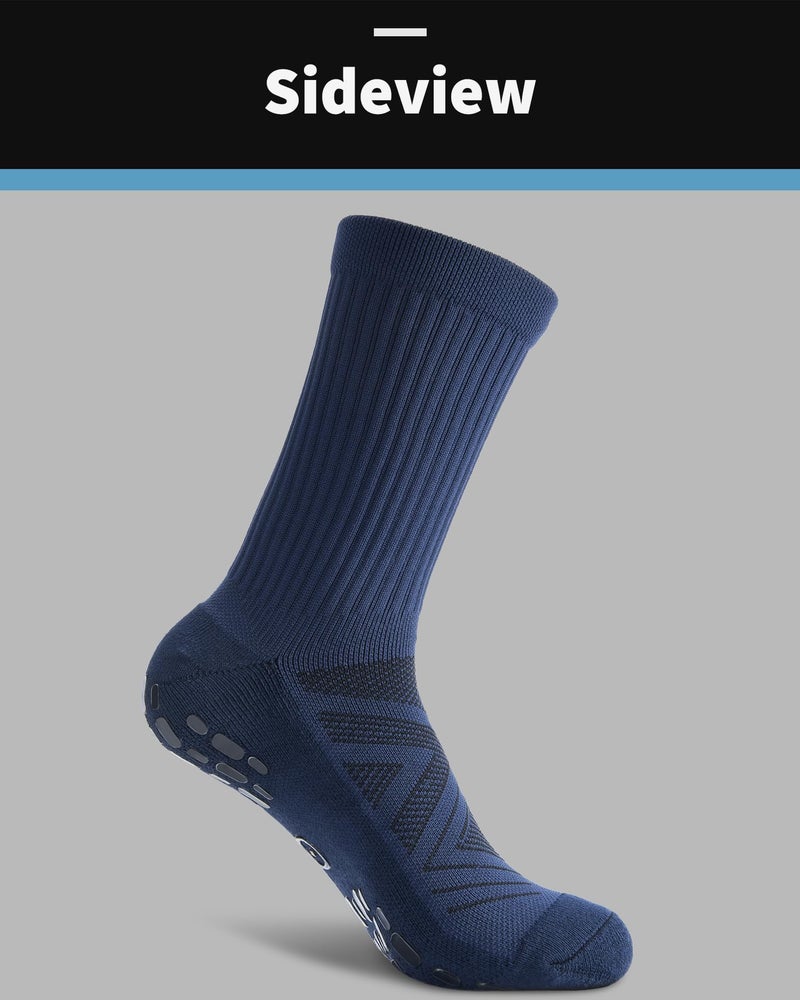 CWVLC Grip Socks Soccer - Cushioned Non-Slip Grippy for Men & Women Athletic - Barre Hospital Sticky Slipper Socks, Large, Navy Blue, 2 Pairs - Image 5